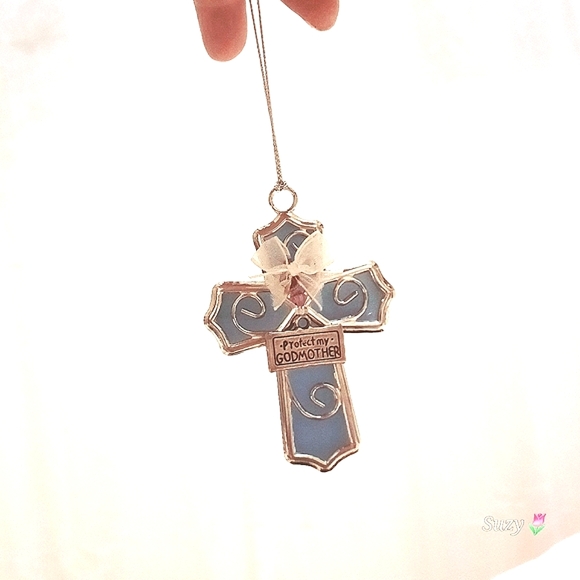 "Protect my Godmother" Stained Glass Cross Ornament - Picture 2 of 2